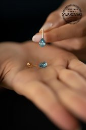 Swarovski Taşlı Damla Model Rose Kaplama Gümüş Crystal Küpe - 4