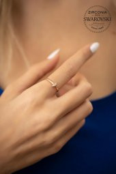 Swarovski Taşlı Fatma Ana Eli Model Rose Kaplama Gümüş Zirconia Yüzük - 1