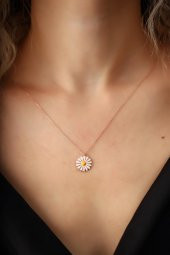 Papatya Model Mineli Rose Kaplama Gümüş Kolye - 1