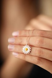 Papatya Model Mineli Rose Kaplama Gümüş Kolye - 3