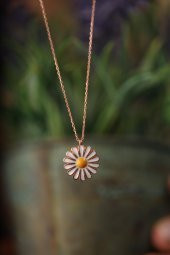 Papatya Model Mineli Rose Kaplama Gümüş Kolye - 4