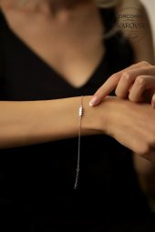 Swarovski Taşlı Dörtlü Baget Model Gümüş Zirconia Bileklik - 2