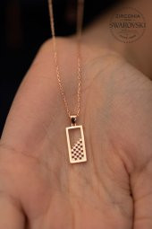 Swarovski Taşlı Dikdörtgen Model Rose Kaplama Gümüş Zirconia Kolye - 3