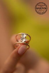 Swarovski Taşlı İki Taş Model Rose Kaplama Gümüş Crystal Yüzük - 3