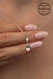 Swarovski Taşlı Mekik Model Gümüş Crystal Kolye - 1