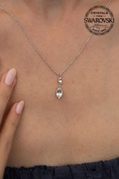 Swarovski Taşlı Mekik Model Gümüş Crystal Kolye - 2