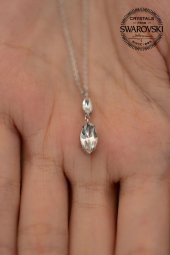 Swarovski Taşlı Mekik Model Gümüş Crystal Kolye - 3