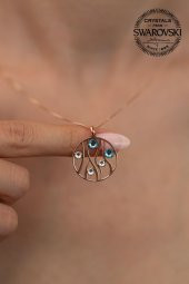 Swarovski Taşlı Sarmaşık Model Rose Kaplama Gümüş Crystal Kolye - 1
