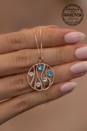 Swarovski Taşlı Sarmaşık Model Rose Kaplama Gümüş Crystal Kolye - 3