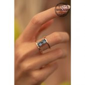Swarovski Taşlı İki Taş Model Rose Kaplama Gümüş Crystal Yüzük - 1