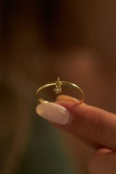 0.02 Karat Tektaş Sallantılı Model Gümüş Pırlanta Yüzük - 6