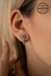 Swarovski Taşlı Çubuk ve Tektaş Model Gümüş Crystal Küpe - 1
