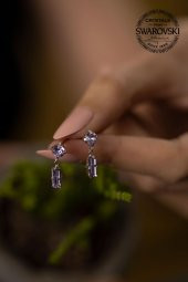 Swarovski Taşlı Çubuk ve Tektaş Model Gümüş Crystal Küpe - 5