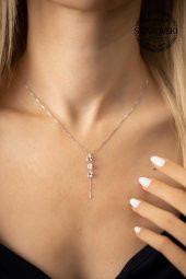 Swarovski Taşlı Üç Taş Model Gümüş Crystal Kolye - 1
