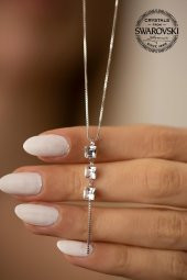 Swarovski Taşlı Üç Taş Model Gümüş Crystal Kolye - 2