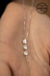 Swarovski Taşlı Üç Taş Model Gümüş Crystal Kolye - 3
