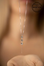 Swarovski Taşlı Üç Taş Model Gümüş Crystal Kolye - 4