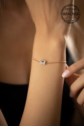 Swarovski Taşlı Baget Model Rose Kaplama Gümüş Crystal Bileklik - 3