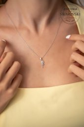 Swarovski Taşlı İğne Model Gümüş Zirconia Kolye - 1