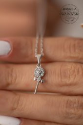 Swarovski Taşlı İğne Model Gümüş Zirconia Kolye - 2