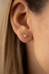 Tek Taş Model Altın Kaplama Gümüş İtalyan Küpe thumbnail 2