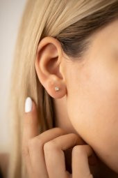 Tek Taş Model Altın Kaplama Gümüş İtalyan Küpe thumbnail 3