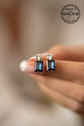 Swarovski Taşlı Baget ve Tektaş Model Rose Kaplama Gümüş Crystal Küpe - 3