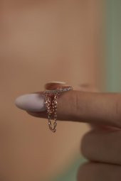 Ninova Halka Model Rose Kaplama Zincirli Gümüş Kıkırdak Küpe - 3