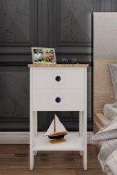 Ünüvar Konsept Retro Çift Çekmeceli Komodin Beyaz - Meşe (Nokta Kulp) thumbnail 1
