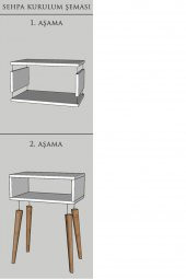 Ünüvar Konsept Başucu Yan Sehpa Antrasit Komodin Beyaz Ayak - 5