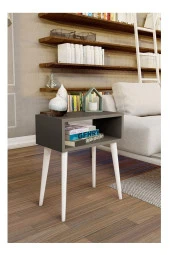 Ünüvar Konsept Başucu Yan Sehpa Antrasit Komodin Beyaz Ayak - 2