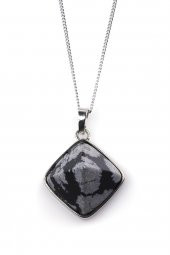 Karlı Obsidyen Doğal Taş Piramit Model Kolye - 1