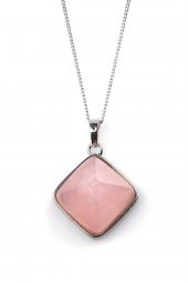 Pembe Kuvars Doğal Taş Piramit Model Kolye - 1