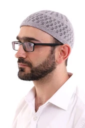 Kışlık Kadife Takke Hasır Desenli - Gri thumbnail 1