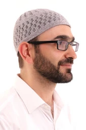 Kışlık Kadife Takke Hasır Desenli - Gri thumbnail 2