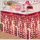 Püsküllü Işıltılı Metalize Kırmızı Kalpli Masa Eteği 75x360 cm - 1