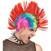 Mohican Mohawk Punk 70 li Yıllar 80 li Yıllar Peruğu Rainbow Peruk Kırmızı Saçaklı - 1