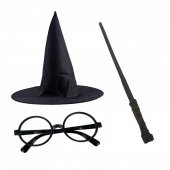 Harry Potter Şapkası Harry Potter Gözlüğü Harry Potter Asası 3 lü Set - 1