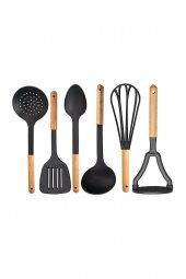 6 Adet Ahşap Saplı Sert Plastik Yemek Pişirme Seti - 1