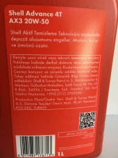 SHELL YAĞ 20/50 ADVANCE 4T AX3 MİNERAL 1 LT MOTOSİKLET YAĞI - 3