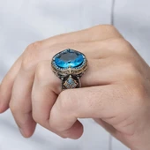 Aqua Mavi Taşlı 925 Gümüş Erkek Yüzük thumbnail 6