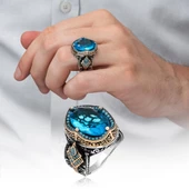 Aqua Mavi Taşlı 925 Gümüş Erkek Yüzük thumbnail 1