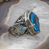 Aqua Mavi Taşlı 925 Gümüş Erkek Yüzük thumbnail 9