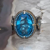 Aqua Mavi Taşlı 925 Gümüş Erkek Yüzük thumbnail 11