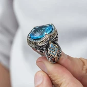 Aqua Mavi Taşlı 925 Gümüş Erkek Yüzük thumbnail 8