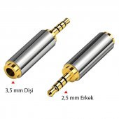 stereo 4 boğum 3.5mm dişi to 2.5mm erkek çevirici metal jak - 1
