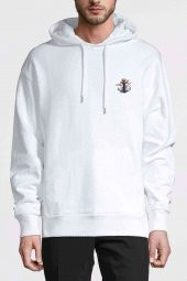 Siyah Çapa Çapa Suluboya Resim Dövme Baskılı Beyaz Erkek Kapşonlu Sweatshirt - 1