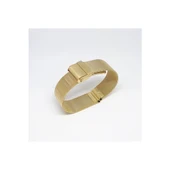 Sarı Gold Renk Hasır Ince Örgü Çelik Kaplama Metal Saat Kordonu 18mm - 2