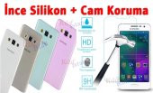 Samsung Galaxy A7 2015 Kılıf A700 İnce Silikon Kılıf + Cam - 1
