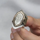 925 Gümüş La Galibe İllallah Yazılı Okçu Zihgir Erkek Yüzük - 2